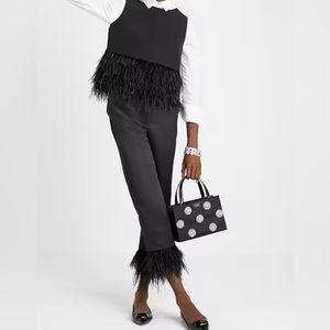 Kate spade satin set with ostrich feather trim.